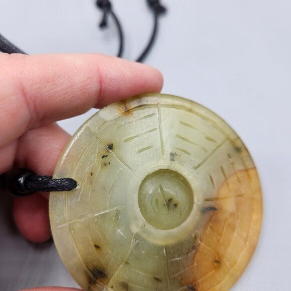 Carved Jade Amulet Stone Pendant Carved Chinese Characters Round Circle - Picture 5 of 9